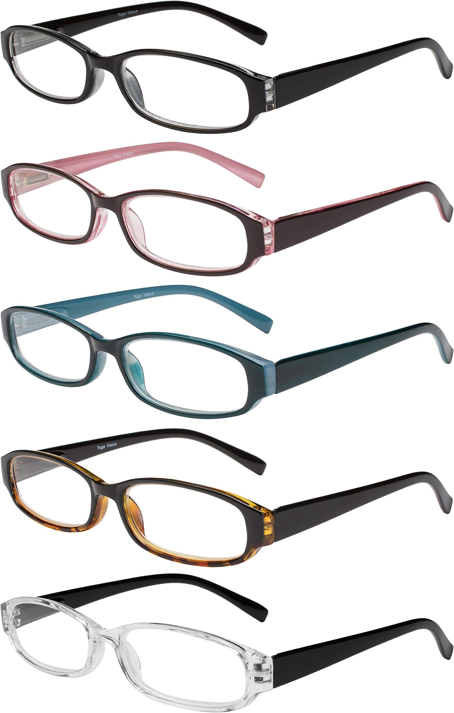 Success EyewearReading Glasses 5 Pairs Spring Hinge Fashion Quality Readers for Men and Women