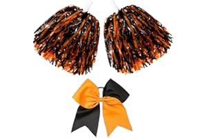 Hanaive 3 Pcs Cheerleading Pom Poms and Large Cheerleader Hair Bow Foil Pompoms Cheer for Team Cheering Squad Dance Rooters Accessories
