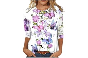 OSMUAL 3/4 Sleeve Shirts for Women 2024 Casual Tops for Women Summer Blouses Round Neck Print Pullover Trendy Loose T-Shirt Top