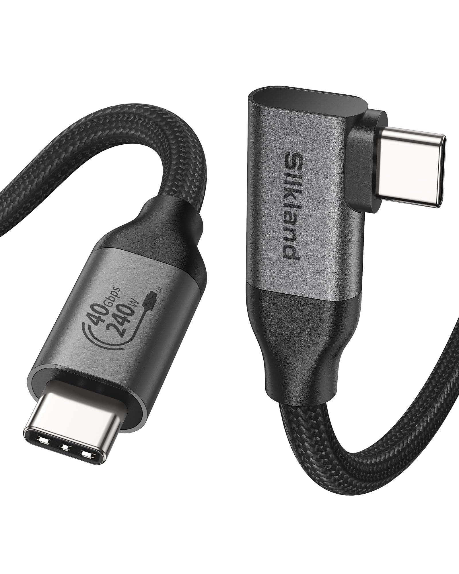 Photo 1 of Silkland Right Angle USB 4 Cable for Thunderbolt 4 [5FT/1.5M], 40Gbps Data Sync, 8K/5K@60Hz, 240W Fast Charging, 90 Degree USB C Thunderbolt Cable, Compatible for MacBook, iPhone 16, iPad, SSD, Dock