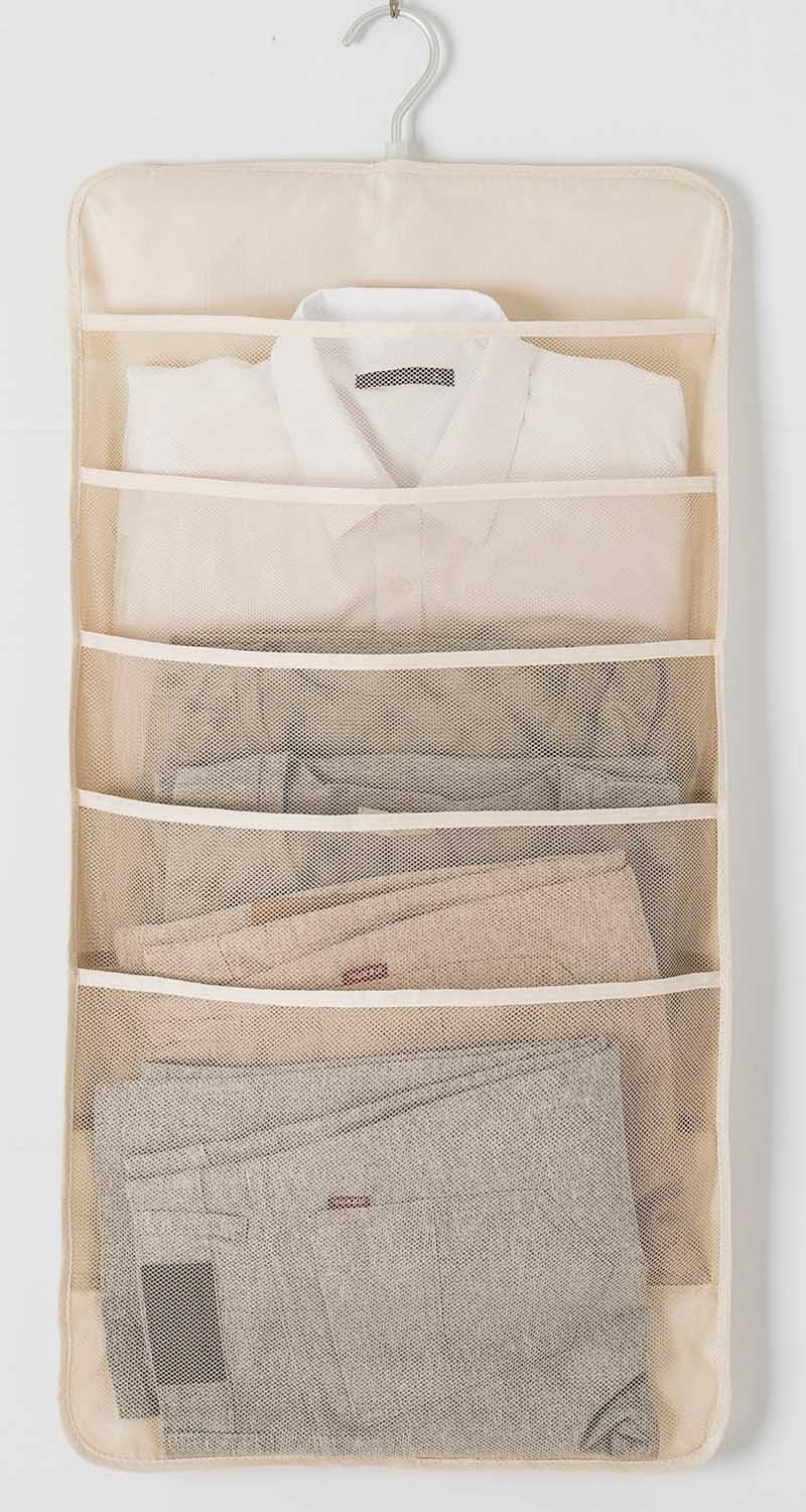 UNIKON Hanging Organizer Door Organizer Closet Organizer, 6 Pockets Dual-Sided Hanging Toiletry Bag Book Shelf, Beige