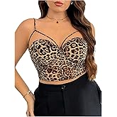 OYOANGLE Women's Plus Size Cheetah Corset Top Spaghetti Strap Cut Out Underwire Cami Crop Tops Party Concert Outfits