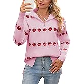 Alsol Lamesa Women’s Half Zip Collar Pullover Long Sleeve Heart Sweater Side Split Knit Sweaters for Women