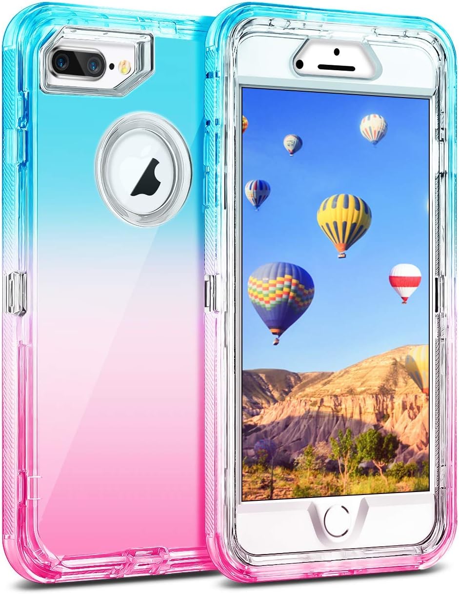 Coolden Case for iPhone 8 Plus Case iPhone 7 Plus Case Hybrid Clear Heavy Duty Protective Cover Dual Layer Hard Shell Shockproof TPU Case for iPhone 6s Plus 7 Plus 8 Plus, Aqua Pink