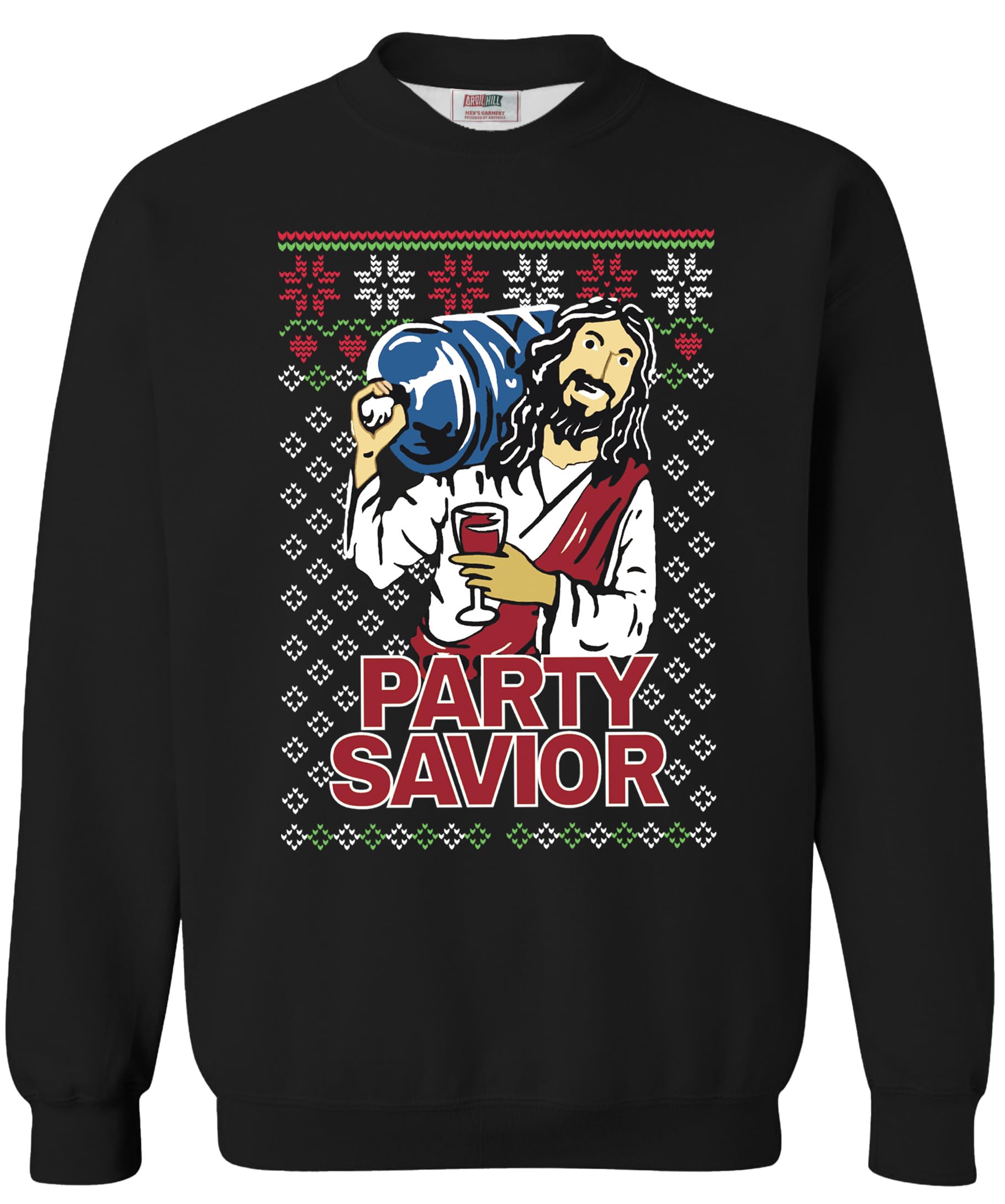 Photo 1 of Arvilhill Adult Ugly Xmas Sweatshirt Classic Xmas Fleece Jesus Party Savior Black Graphic Sweater Loose Fit Cotton Pullover XXL