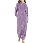 Kissonic Women's Onesies Pajamas Sherpa Fleece One Piece Romper Zipper Cute Hooded Jumpsuit Pajama Loungewear