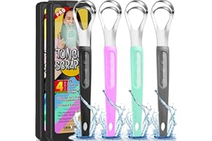 Cbiumpro 4-Pack Tongue Scraper for Kids & Adults, Stainless Steel Tongue Cleaner with Travel Case, Reduce Bad Breath