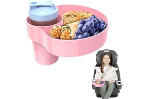 Resptasski Car Seat Cup Holder Snack Tray for Kids – Travel Tray for Car, Booster, Stroller, Outdoor Essentials Kit. Universal Adjustable Tray with Detachable Base for Snacks, Toys, Food (1, Pink)