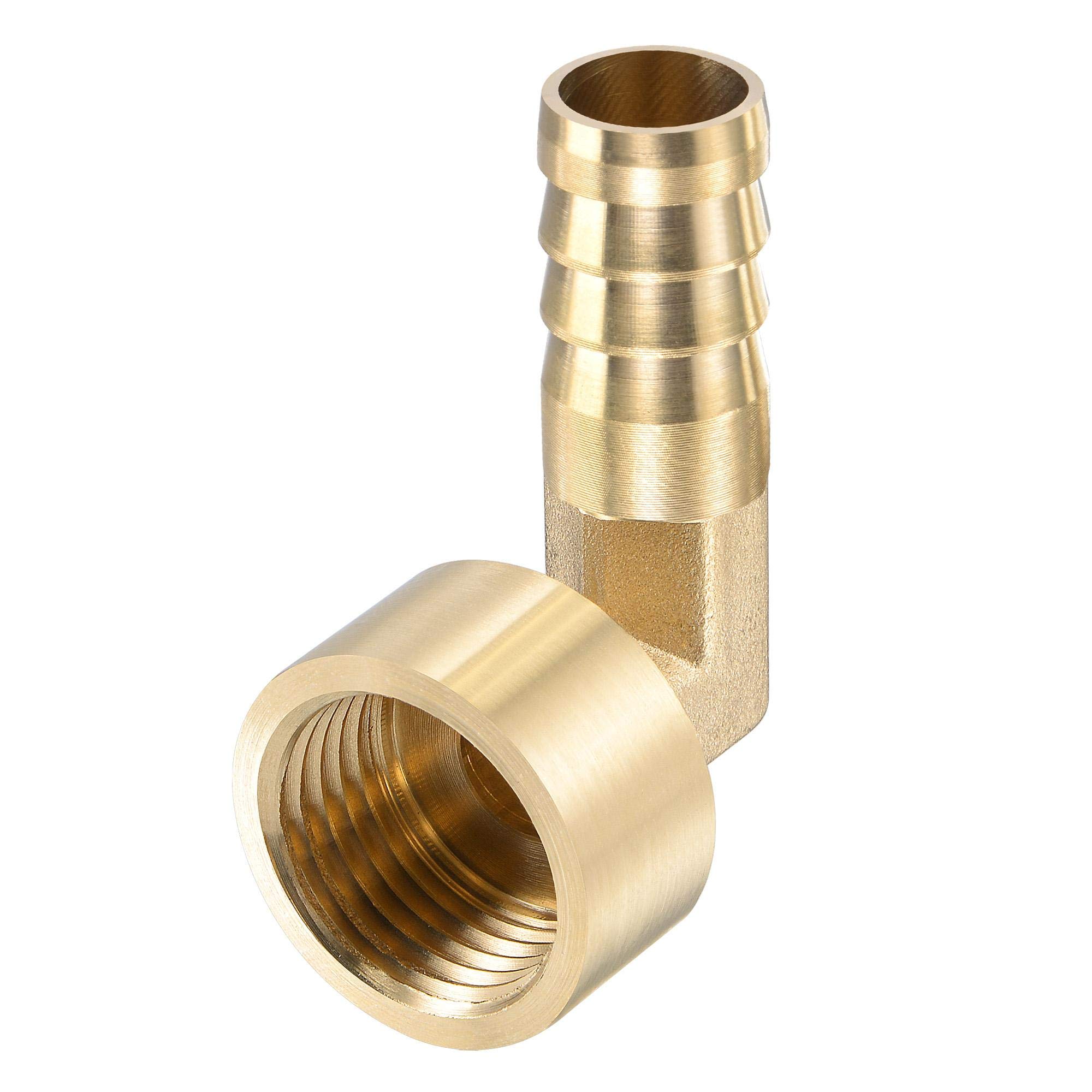 sourcing map Brass Hose Barb Fitting Elbow, 14mm Barbed x G1/2 Female Pipe Connector Adapter for Water Fuel Air