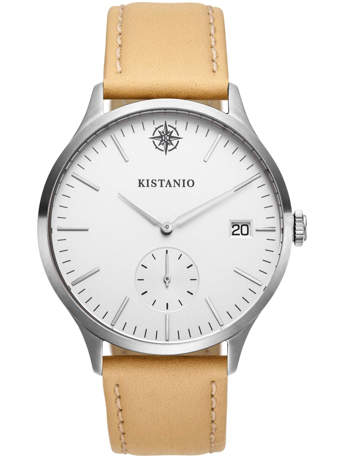 Kistanio Men's Watch Stratolis Sapphire Glass Steel Silver with Sand Leather Strap KIS-STR-40-057