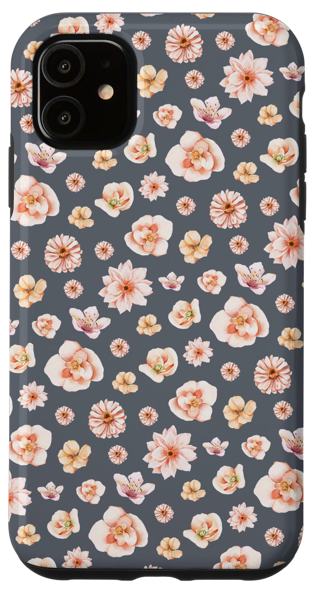 iPhone 11 Delicate Peach Blossom Pattern on Slate Gray Case