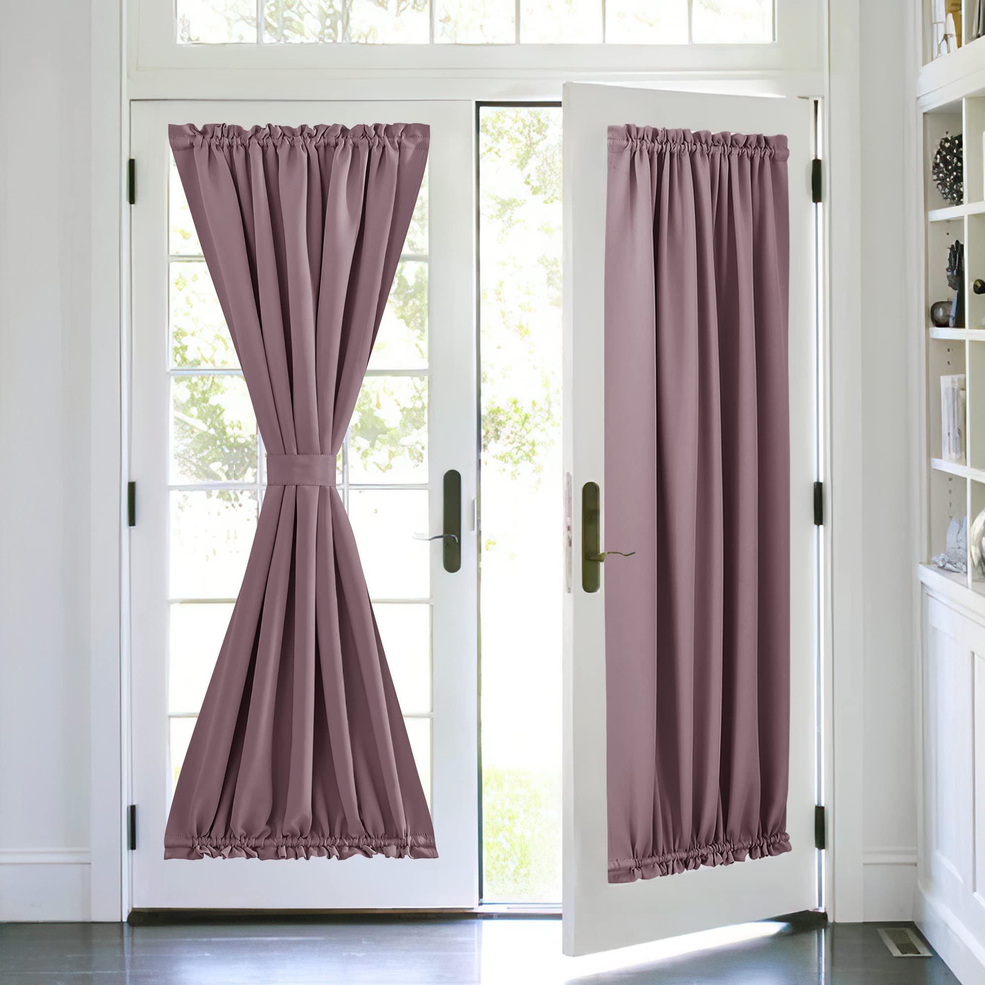 PONY DANCE Glass Door Curtain - Window Treatments Panels Solid Energy Efficient Rod Pocket for Metal French Patio Door Panel with Tieback, 54 x 72 inches, Dry Rose, 1 Piece