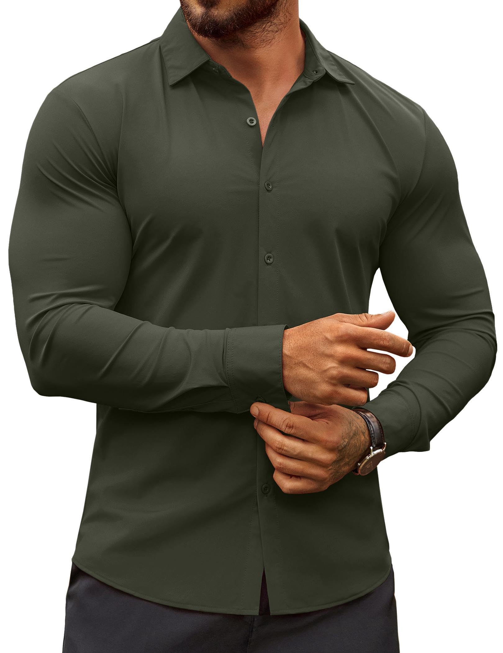 COOFANDY Men's Button Down Shirt Slim Fit Wrinkle