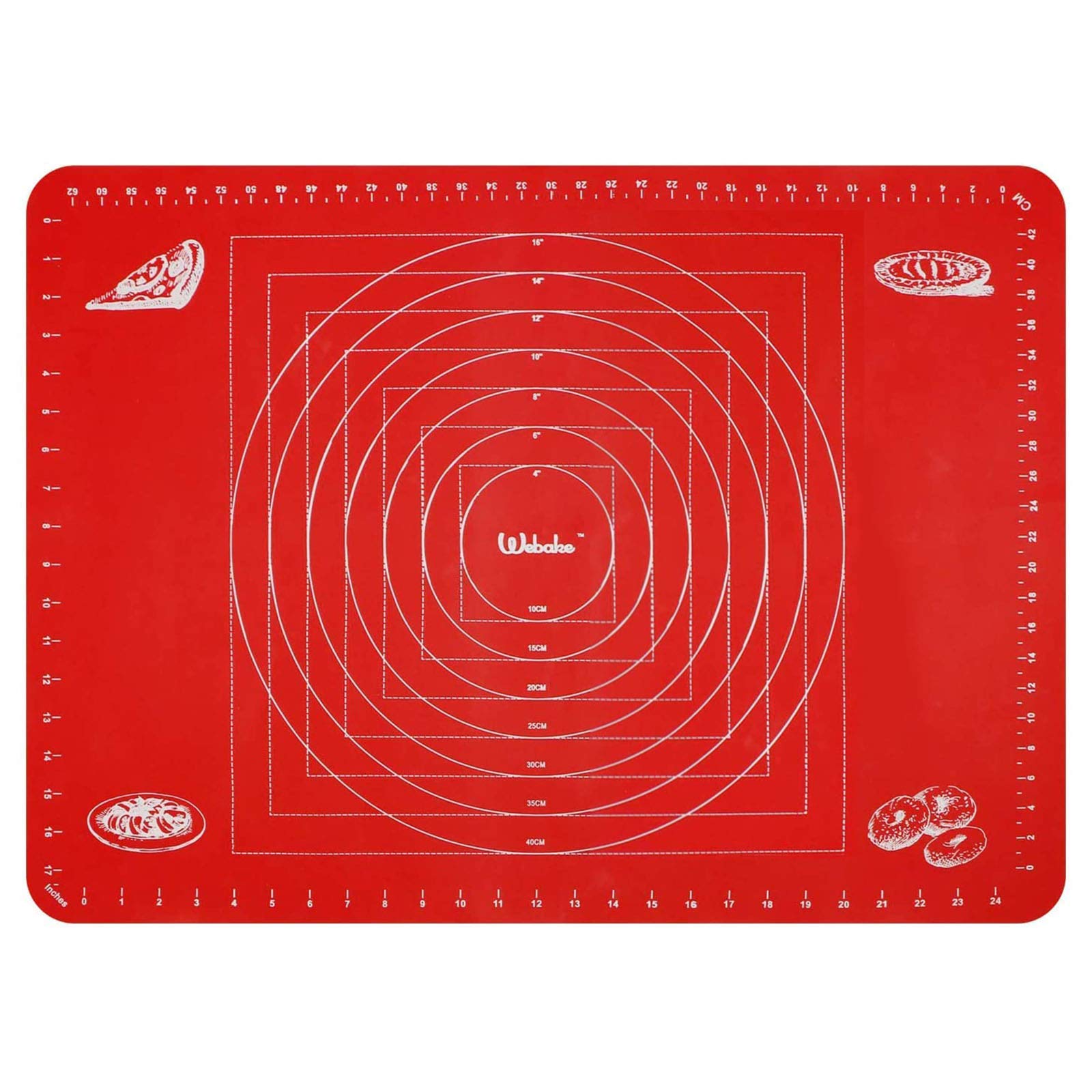 Webake Extra Large Silicone Baking Mat 70 X 50 cm Pastry Mat with Measurements Non Stick Reusable Rolling Baking Sheets for Fondant Dough Cookies Cake Macarons Pizza Bread 27.5 X 19.6 Inch - Red