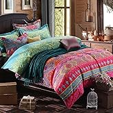 TISPLR Boho Twin Comforter Set Soft Chic Bedding Twin Comforter Set 2 Pieces Lightweight Exotic Red Teal Bohemian Mandala Colorful Retro Printed Comforter Set for All Seasons Luxury Comfy