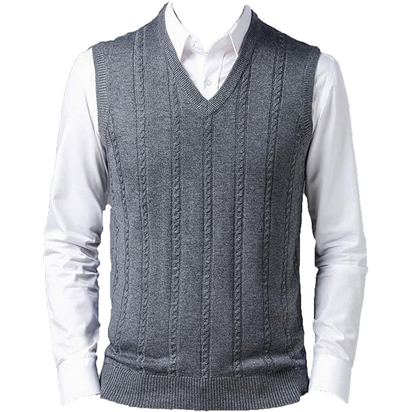 Mens Sleeveless Knitwear Printed Vest V-Neck Wool Blend
