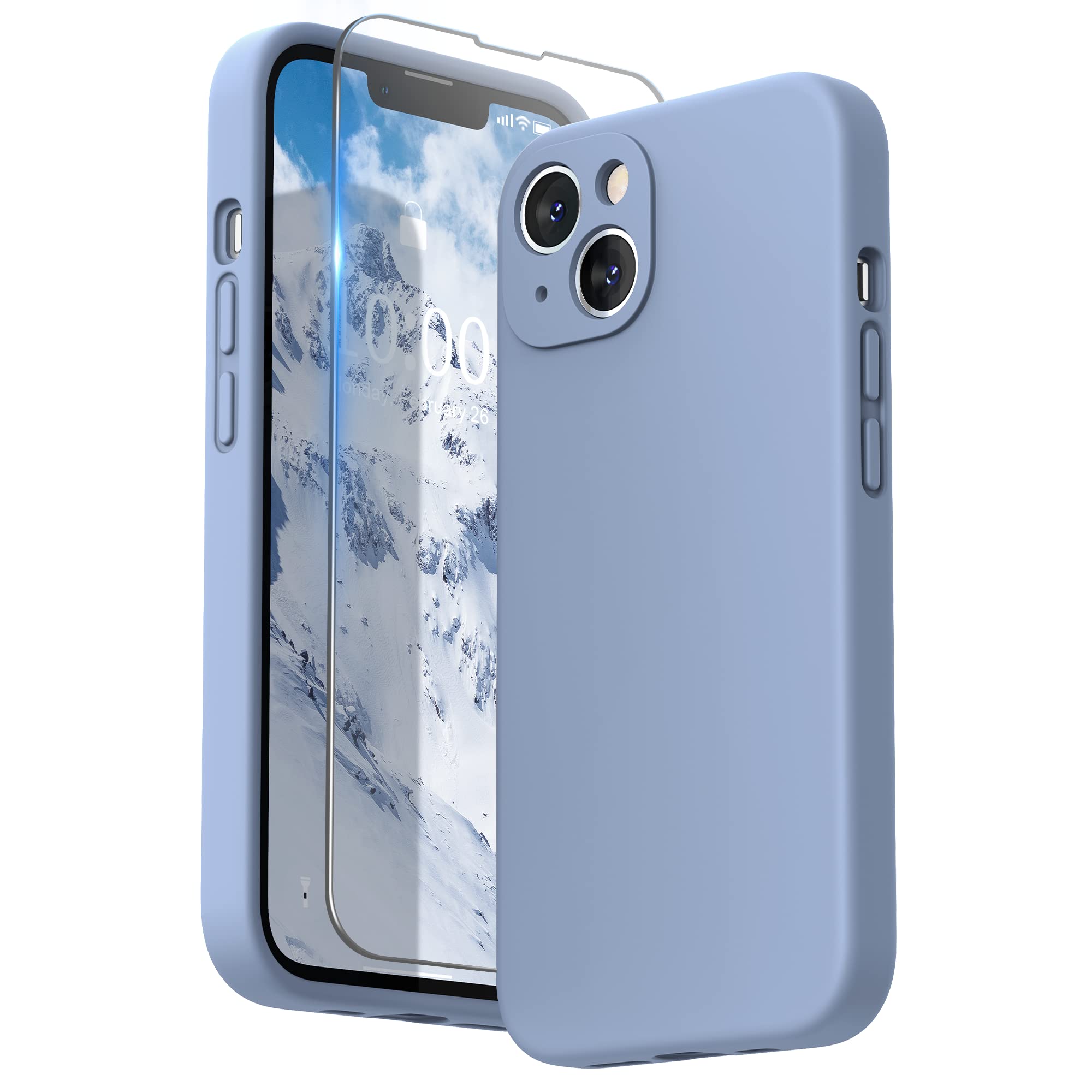 SURPHY Compatible with iPhone 13 Case with Screen Protector, Liquid Silicone Protection for Each Lens Shockproof Thickened Rubber Cover for iPhone 13 6.1 inch 2021, Sierra Blue — image 1