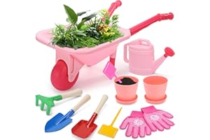 CUTE STONE Kids Gardening Set with Wheelbarrow, Toddler Garden Tools & Outdoor Yard Toys, Includes Watering Can, Gloves, Flow