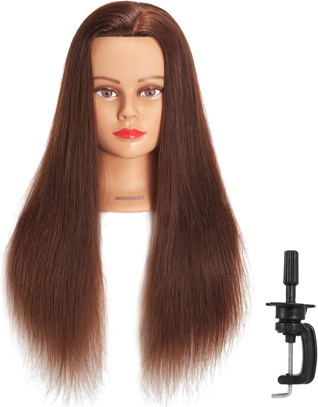 Hairginkgo Mannequin Head 24-26" 100% Human Hair Manikin Head Hairdresser Training Head Cosmetology Doll Head for Styling Dye Cutting Braiding Practice with Clamp Stand (91812W0418)