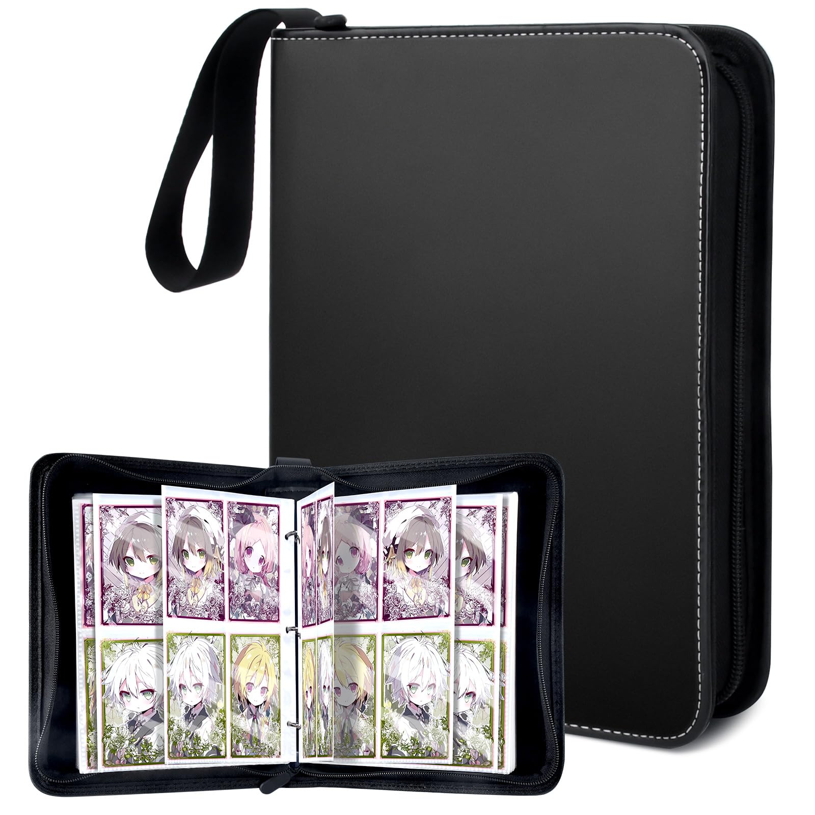 MIN CI Zippered Trading Card Binder 4 Pocket 50 Pages, Holds 400 Pockets Card Collection Binder, Cards Folder, Collector Album for Pokemon, MTG, Sports & TCG Collections (Black)