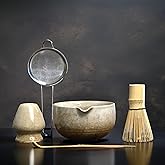 MOIY Matcha Set, Handcrafted Bamboo Chasen & Ceramic Bowl, 5 Pcs Matcha Set Whisk and Bowl with Stainless Steel Sifter, Bamboo Scoop & Holder for Matcha Tea Ceremony, Taupe