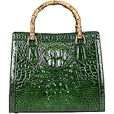 Crocodile Pattern Leather Women's Bag With Real Bamboo Handle Purse Small Satchel Handbags Tote Bag Shoulder Messenger Bags