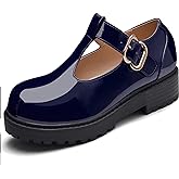 Coutgo Girls Mary Jane Dress Shoes Platform Loafers School Uniform Chunky Heel Closed Toe T-Strap Flats