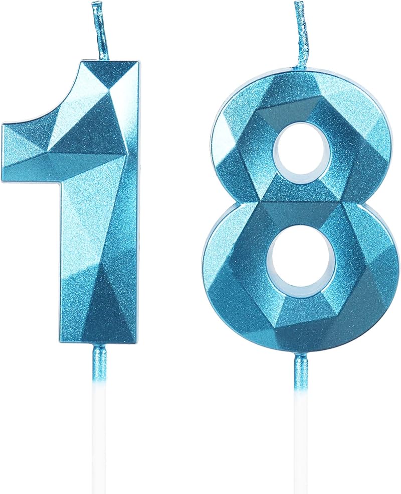 Yiran 18th Birthday Candles Blue 16 18 Happy Birthday Cake Topper 2pc