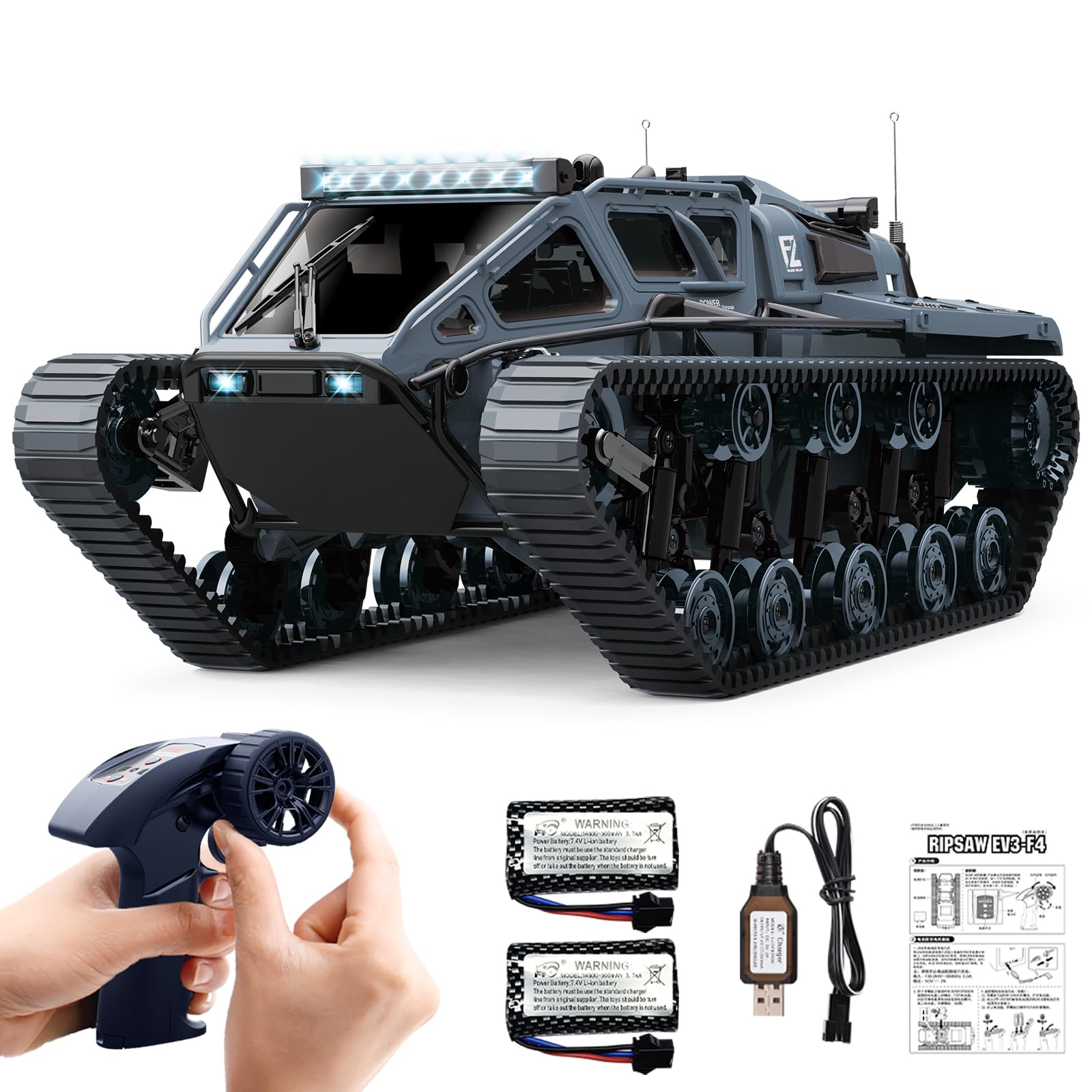 Photo 1 of Mostop RC Tank Car, 1:16 Scale 2.4Ghz Remote Control Crawler High Speed Tank, Off-Road RC Tracked Vehicles 360°Rotating Drifting Car with 2 Batteries, Military Truck for Kids Adults, Gray