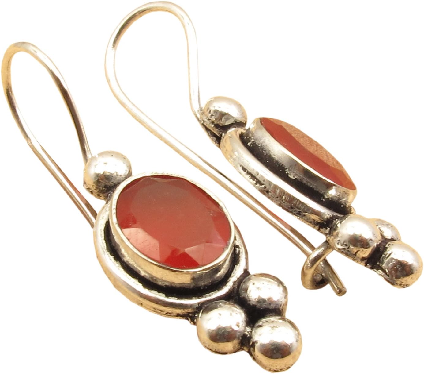 925 Silver Plated Oval Shape Gemstone Comfort Fit Hook Earrings! Handmade Wholesale Indian Jewelry