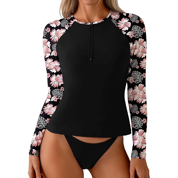 Johnny Was Baccara Long Surf Shirt Swim Pink Floral Zip Rash Guard