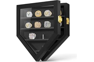 Kacorn Championship Ring Display Case, 12 Ring Posts Sports Ring Display Case Wooden Shadow Box for Baseball Basketball Football Softball Award Rings Fan Souvenirs