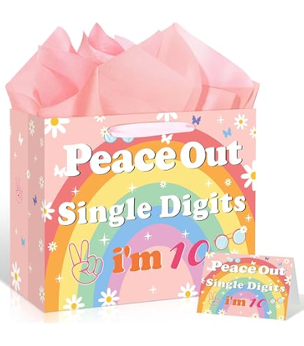 Peace Out Single Digits I'm 10 Banner - 10th Birthday Party Decorations For Boys & Girls, No DIY Required