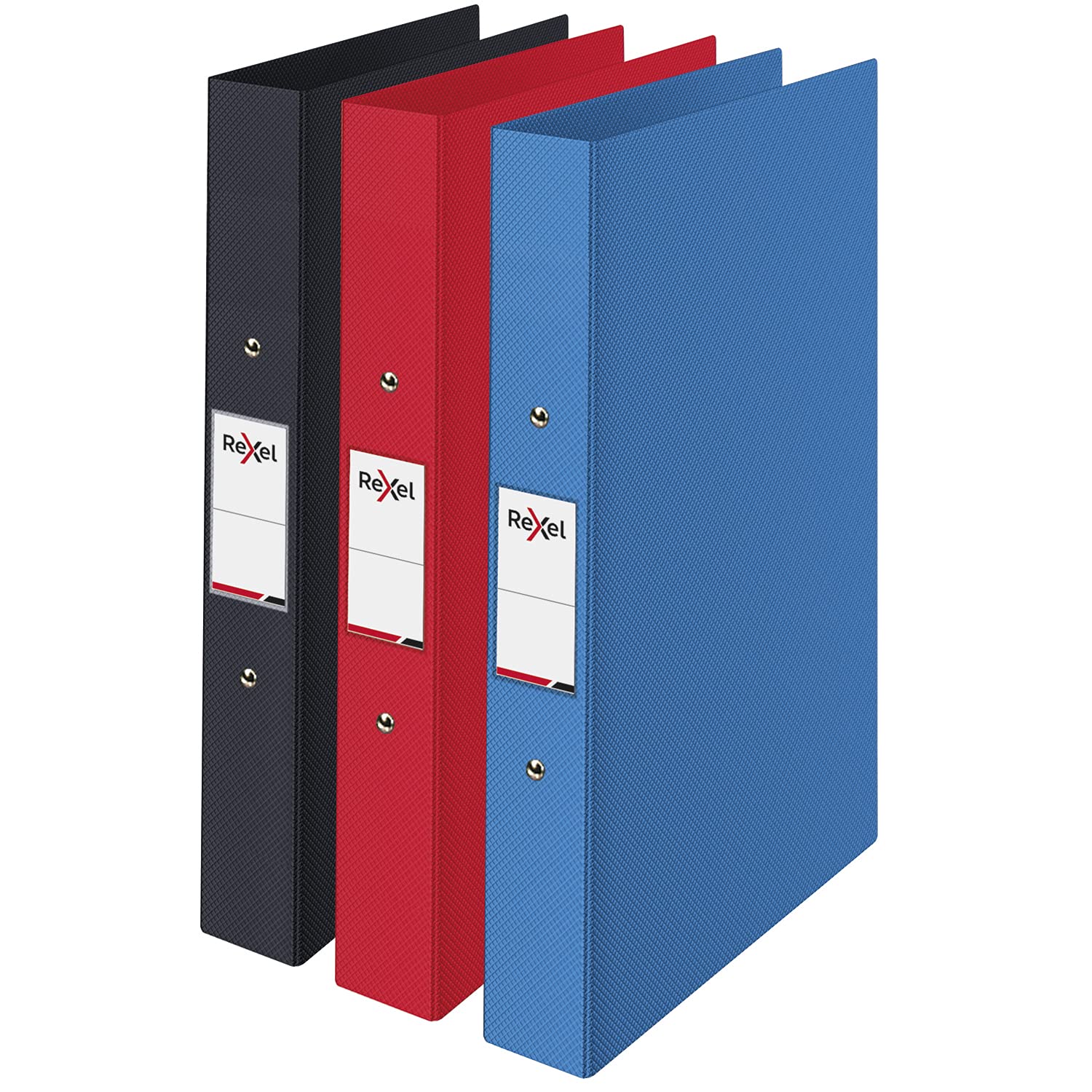 Rexel Choices, A4 Ring Binder, 25 mm Spine, 190 Sheet Capacity, File Folder, Document Organisation, (Black, Red, Blue) Assorted, Pack of 3, 2115710,