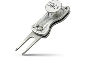 AIMING FLUID GOLF Golf Divot Repair Tool — 5-in-1 Golfing Ball Marker, Pitch Mark Repair, Putting Alignment, Club Tee, and Groove Cleaner, Accessory Metal Switchblade Design - Ideal Gift for Golfers