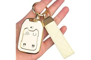OLLEN 5-Button TPU Key Fob Cover, Fit for GMC Acadia 2017-2023, for Terrain 2018-2023, Fit for Sierra 2019-2023, for Chevy Silverado 2019-2022, Full Protection Soft TPU Key Case, with Keychain, White
