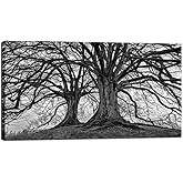 Visual Art Decor Large Black and White Trees Canvas Wall Art Winter Oak Trees Branches Picture Nature Scenery Giclee Prints Framed and Stretched Premium Artwork for Home Living Room Bedroom