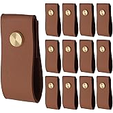 Biaungdo Brown Leather Drawer Pulls, 12 Pack, Single Hole Knobs | Leather Pulls Cabinet Door Handle Dresser Knobs, For Kitchen, Cabinet, Drawers, Closet, Dresser, Cupboard