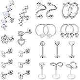 Mayhoop 16g Cartilage Earrings - Men Women Surgical Stainless Steel Tragus Piercing Jewelry Stud Hoop Forward Helix Rook Daith Conch Earrings