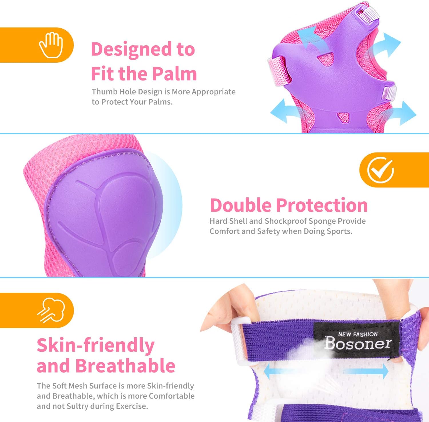 Kids/Youth Knee Pads Elbow Pads Wrist Guards 3 in 1 Protective Gear Set for Child Roller Skates Cycling, Inline Skating - Image 4