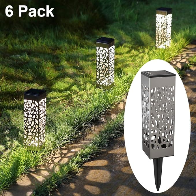 MAGGIFT 6 Pack Outdoor Solar Pathway Lights Stainless Steel Solar LED