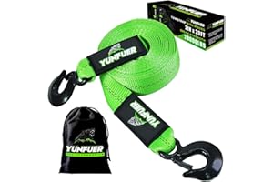YUNFUER Nylon Tow Straps Heavy Duty with Hooks 2 inch x 20ft(20,000lbs) Car Tow Strap for UTV, ATV, Truck(Green)