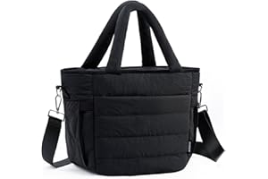 Insulated Lunch Box for Women Men, Quilted Puffer Soft Lunch Bag, Leakproof Reusable Cooler Tote with 4 Pockets & Adjustable 