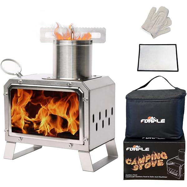 Amazon.com: FOAPLE Wood Burning Camping Stove, Portable Camping Stove for  Backpacking Stainless Steel Fire Stove with Carrying Bag, Heat Insulation  Pad, Gloves, Camping Wood Stove for Outdoor Cooking Hiking BBQ : Sports