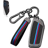 Erivis for BMW Key Fob Cover with Keychain, Carbon Fiber Metal Key Fob Case | for BMW 2025 2026 New X5 X7 7 iX X6 i5 M60 i7 Series, Full Protection Car Key Cover Shell Accessories for Man and Woman