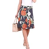 Popana Womens Knee Length A-Line Stretch Midi Skirt High Waisted Pull On Casual Flowy Skirt for Women Plus Size