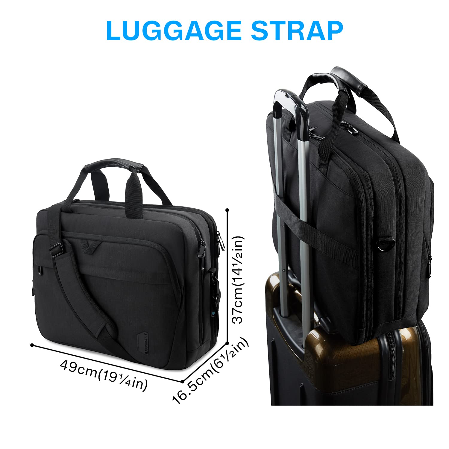 BAGSMART 18 Inch Laptop Bag, Expandable Briefcase, Computer Bag Men Women, Laptop Shoulder Bag, Work Bag Business Travel Office - Black