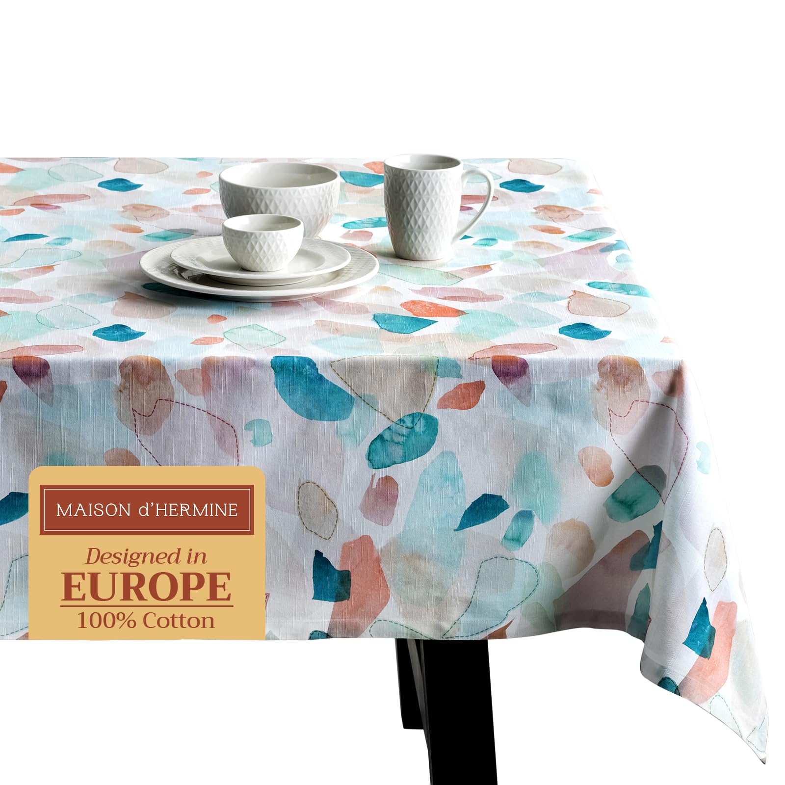 Maison d' Hermine Table Cloth Rectangle Table 100% Cotton 180 cm x 140 cm Tablecloth Reusable Everyday Use for Dining Farmhouse Home Party Festive Gifts for Mothers Day (Summer Picnic)