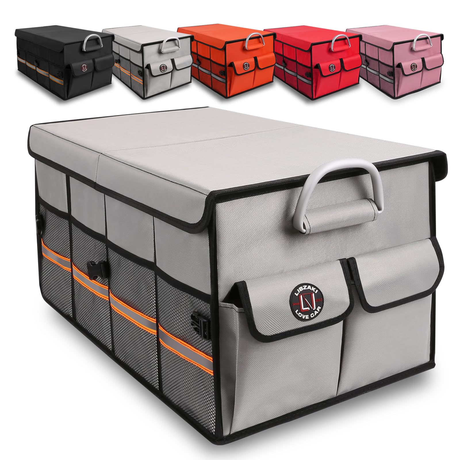 LI LIBZAKI Car Trunk Organizer, Cargo Organizer SUV Trunk Storage Non Slip Bottom Waterproof Collapsible Durable Multi Compartments-(Standard,Gray) Image