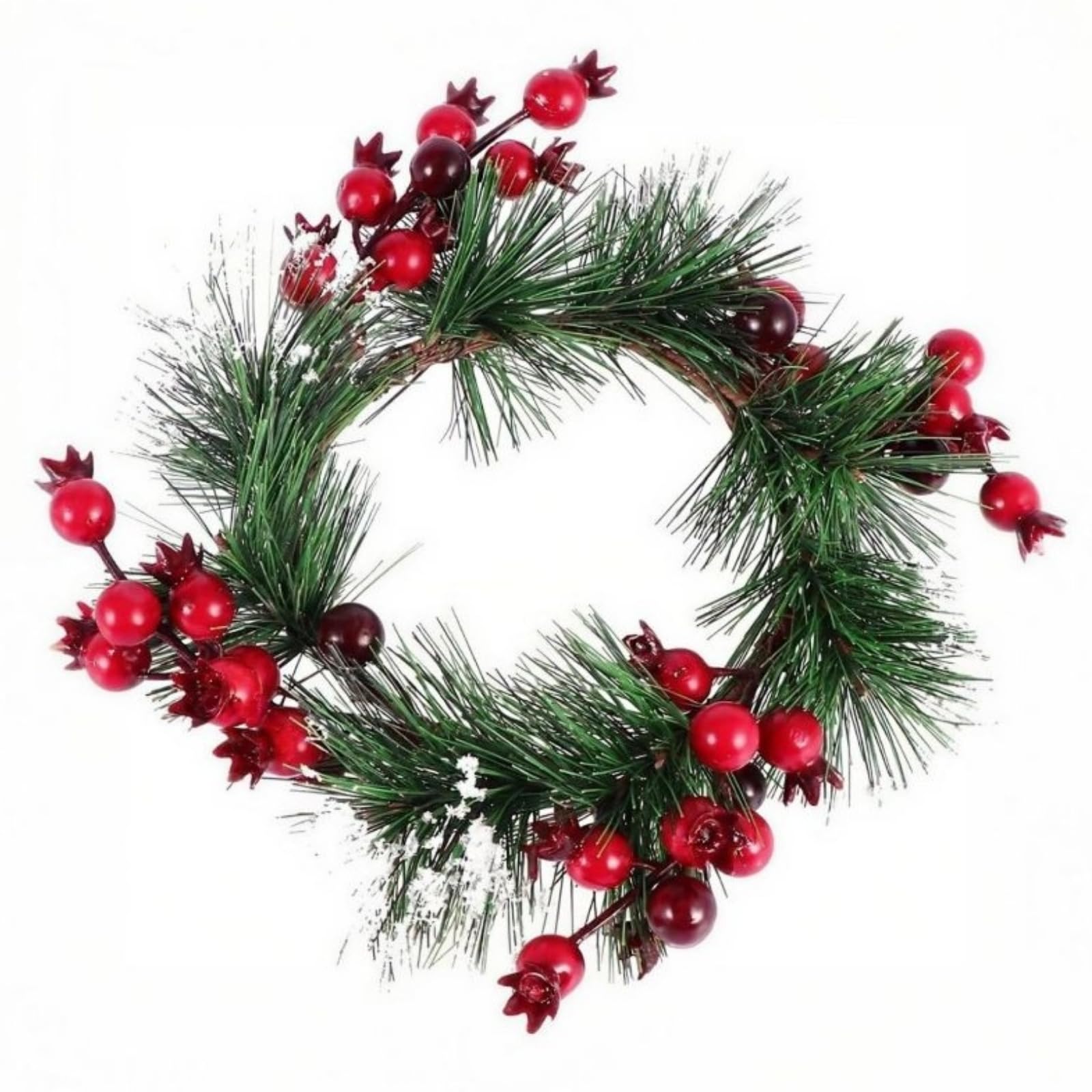 Healifty Christmas Wreath Candle Rings Holly Berry Candle Ring Artificial Red Berries Pine Needles Wreath for Christmas Garland Decoration Ornaments, Style 1